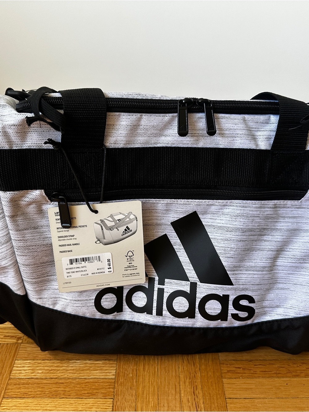 adidas Black & White Logo Training Duffel Bag